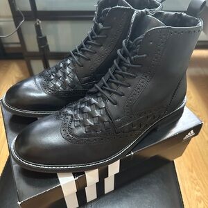 Black Leather Combat Boots with Durable Sole